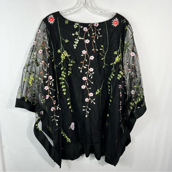 Habitat Black Embroidered Mesh Overlay Poncho Plus Size Blouse 3X Botanical - Picture 5 of 5
